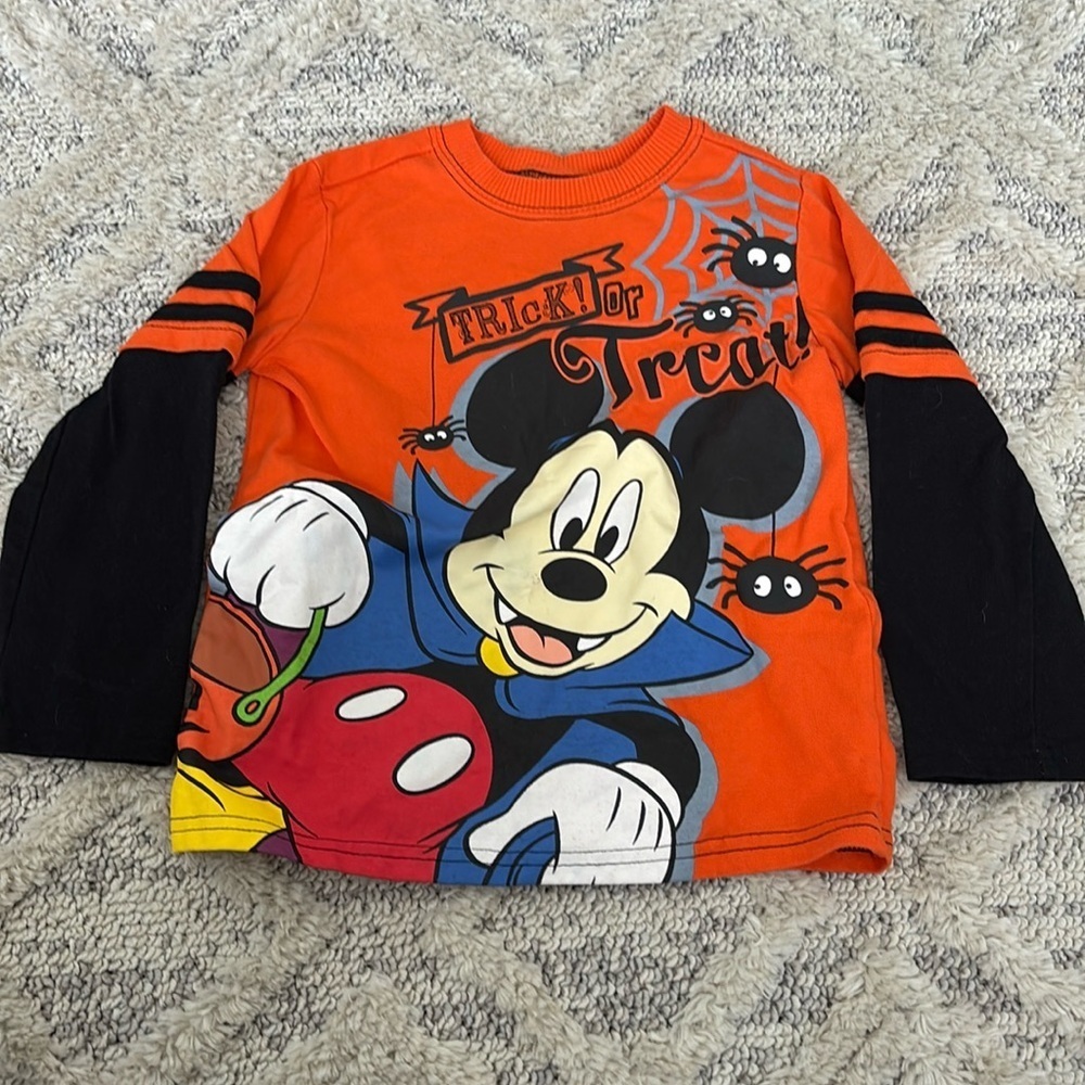 Disney 4T Mickey Trick or treat long sleeve shirt- orange and black